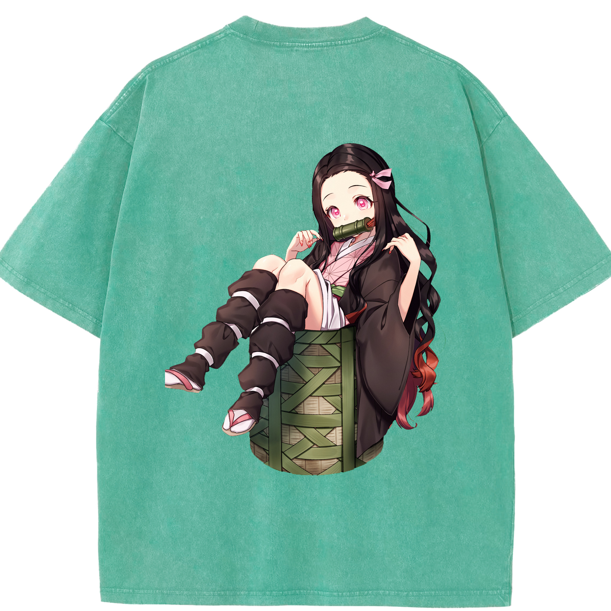 （画像用） 鬼滅の刃（きめつのやいば）竈門 禰󠄀豆子／かまど ねずこ Kamado Nezuko 綿100% ヴィンテージ風 半袖Tシャツ（背面プリント）